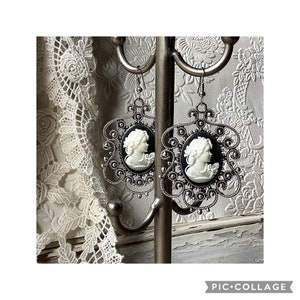 Filigree earrings, cameo earrings, filigree cameo, vintage, Victorian earrings, wedding, bridal filigree jewelry, elegant, baroque earrings