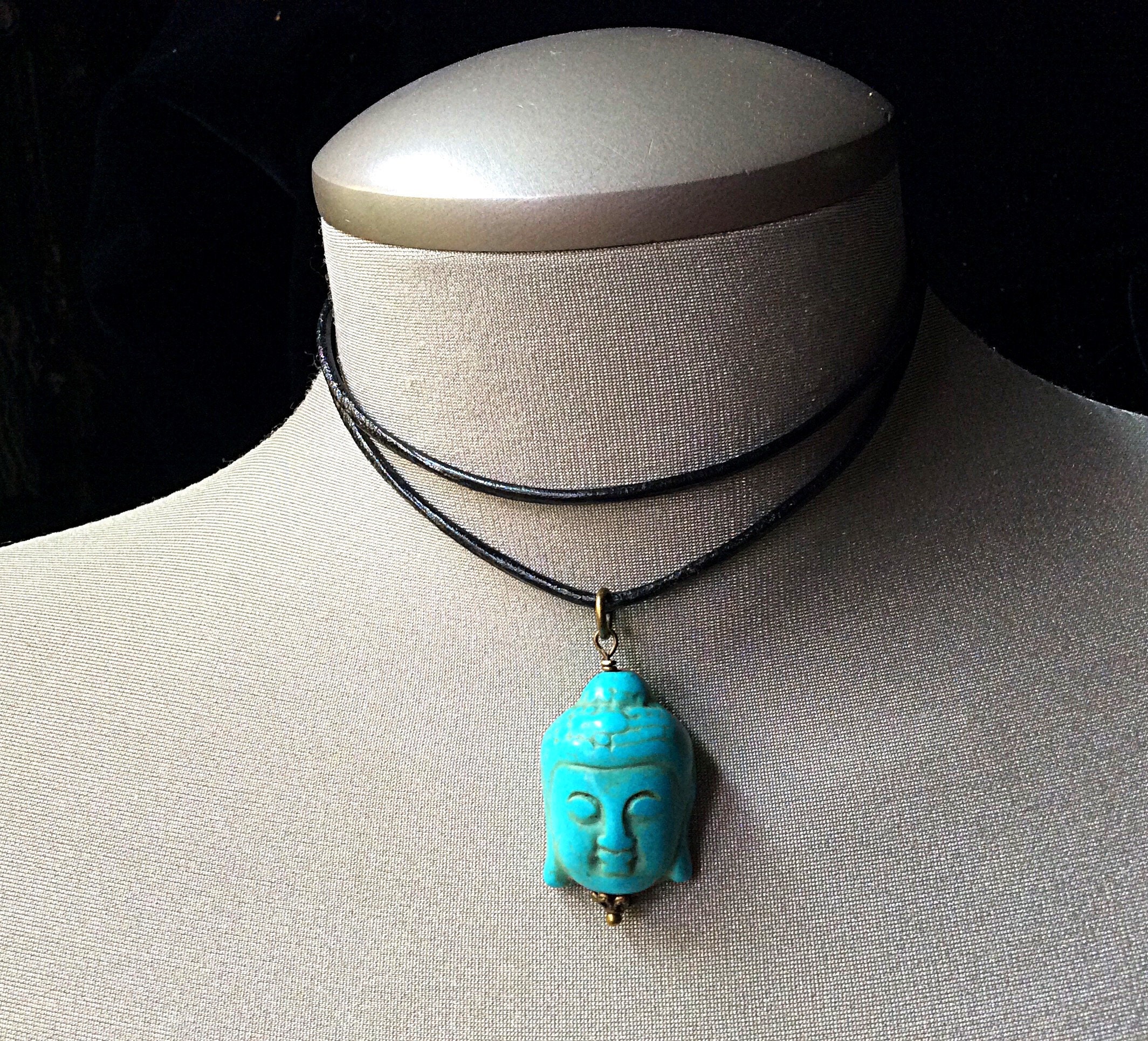 Buddha Mama: Faux Leather Cord Necklace - Blue