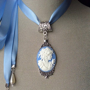 Ras de cou camée bleu, camée vintage, bijoux anciens, cadeau de fête des mères, collier de mariée, camée antique, camée victorien, camée pendentif en argent image 10