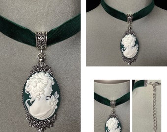 Velvet, choker, green, velvet choker, green velvet, vintage choker, Victorian cameo, vintage jewelry, bridal necklace, bridesmaids, gift