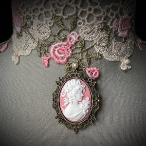 Vintage jewelry, Victorian style, antique lace, rose cameo, romantic choker, heirloom piece, historical, classic cameo, Mother's day gift image 5