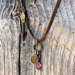October birthstone necklace, birthstone jewelry, October birthday, pink tourmaline necklace, Libra jewelry, personalized initial jewelry imagem 2