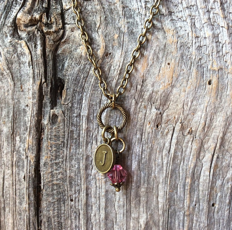 October birthstone necklace, birthstone jewelry, October birthday, pink tourmaline necklace, Libra jewelry, personalized initial jewelry imagem 6