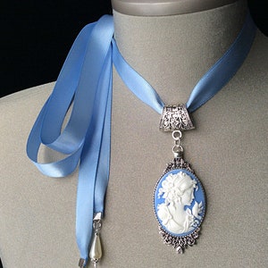 Ras de cou camée bleu, camée vintage, bijoux anciens, cadeau de fête des mères, collier de mariée, camée antique, camée victorien, camée pendentif en argent image 7