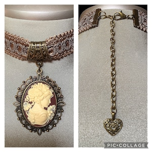 Renaissance faire, art nouveau, Victorian cameo, vintage jewelry, romantic choker, historical jewelry, cameo pendant, gift for her