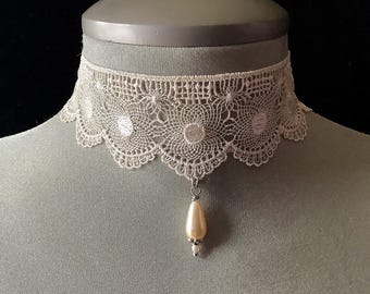 Collana girocollo in pizzo da sposa, girocollo, sposa, girocollo da sposa, gioielli da sposa, collana da sposa, girocollo in pizzo, pizzo, girocollo in pizzo avorio, girocollo in pizzo di perle