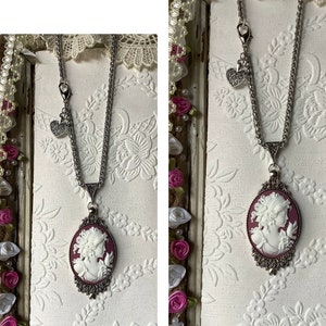 Wine cameo, portrait cameo, Victorian inspired, cameo jewelry, silver chain, romantic, vintage jewelry, Mother's day gift, gift for Mum image 4