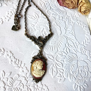 Antique bronze cameo, bronze cameo necklace, cameo necklace, cameo jewelry, antique jewelry, vintage cameo, antique necklace, Christmas gift