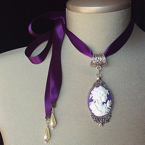 Purple Cameo, Purple Choker, Victorian Jewelry, Vintage Necklace ...