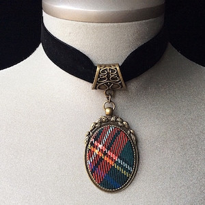 Family clan tartan, Black Stewart tartan, kilt tartan, Scottish clan tartan, custom tartan jewelry, ancestral tartan, Celtic pendant, choker