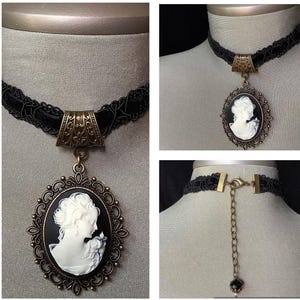 Romantic jewelry, black velvet choker, black/white cameo, vintage cameo, Victorian choker, Edwardian jewelry, gift for her, adjustable