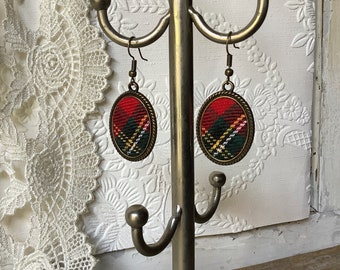 Plaid earrings, Stewart tartan, tartan earrings, preppy earrings, dangle earrings, tartan plaid earrings, Royal Stewart jewelry, tartan gift