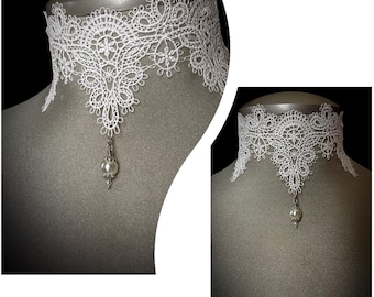 Gargantilla de encaje vintage, gargantilla de encaje blanco, encaje antiguo, joyería de encaje victoriana, gargantilla de novia, collar de encaje romántico, collar de boda bohemio