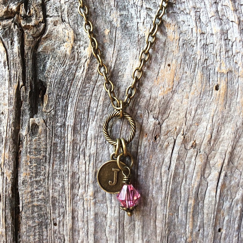 October birthstone necklace, birthstone jewelry, October birthday, pink tourmaline necklace, Libra jewelry, personalized initial jewelry imagem 8