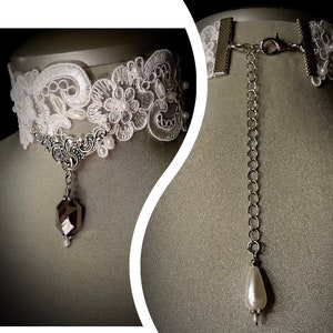 Lace pearl choker, bridal lace necklace, elegant pearl choker, romantic jewelry, vintage lace choker, pearl necklace, white lace choker