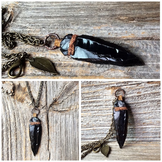 Arrowhead necklace, obsidian arrowhead, black obsidian, arrowhead pendant, genuine obsidian, tribal necklace, stone arrowhead, reiki jewelry