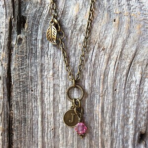 October birthstone necklace, birthstone jewelry, October birthday, pink tourmaline necklace, Libra jewelry, personalized initial jewelry image 3