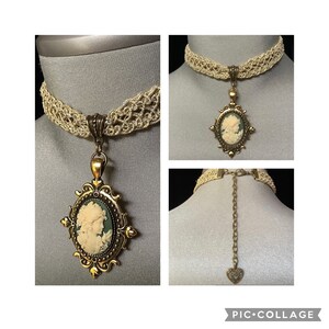 Gold mesh choker, mesh cameo necklace, bold gold choker, gold vintage jewelry, gothic necklace, princess jewelry, Bridgerton inspired gift