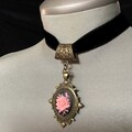 Rose choker, gothic choker, velvet choker, rose necklace, pink rose, Halloween, flower cameo, rose jewelry, bridal choker, rose cameo choker