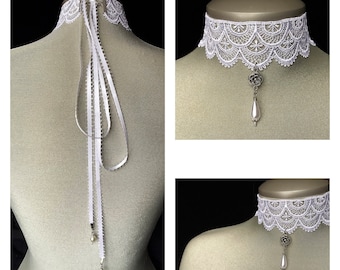 Pearl lace choker, white lace collar, bridal lace choker, bridal choker, bridal jewelry, bridal necklace, lace, lace choker, pearl choker