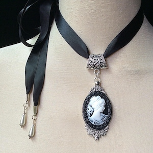 Black and white cameo, cameo choker, cameo pendant, bridal cameo necklace, cameo jewelry, silhouette cameo, antique cameo, vintage choker image 4