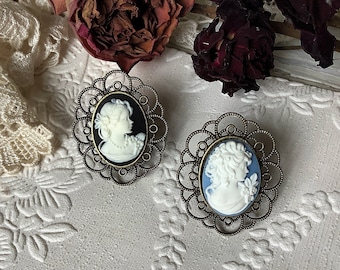 Anel com camafeu, camafeu, anel, preto e branco, camafeu azul, vintage, antigo, vitoriano, gótico, presente para o Dia das Mães, joia com camafeu, anel feminino