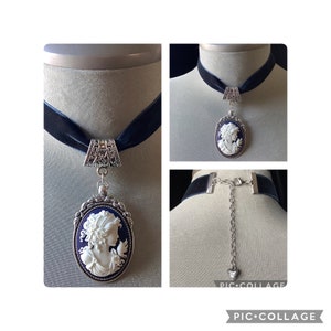 navy velvet choker, Mother’s Day gift, choker collar, cameo jewelry, lady cameo, bridal choker, vintage, victorian, velvet necklace, gothic