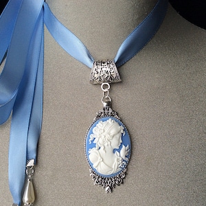 Ras de cou camée bleu, camée vintage, bijoux anciens, cadeau de fête des mères, collier de mariée, camée antique, camée victorien, camée pendentif en argent image 8