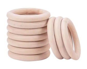 60 anillos de madera natural sin terminar de 40 mm/aros redondos de madera para manualidades de macramé, fabricación de joyas, juguetes para la dentición y adornos.
