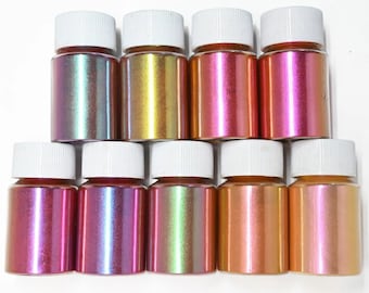 12 Uds 5g pigmento en polvo de perla de mica camaleón para manualidades de resina epoxi uñas bombas de baño de belleza jabón que cambia de color colores vibrantes forma de polvo