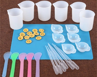 36 vasos medidores de silicona para mezclar resina epoxi, moldes para manualidades, herramientas de fundición, goteros, cucharas mezcladoras, vasos vertedores para resina epoxi.