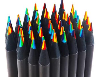 24pcs 7-in-1 Rainbow Colored Pencils | Black Wood Sketching, Doodling & Colouring Pencils | Multicolour Gradient Drawing Set
