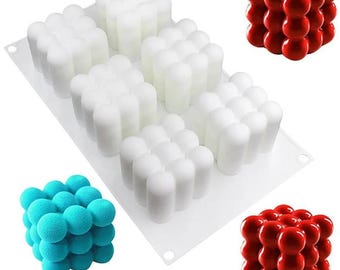 Molde de silicona 3D para velas, 6 cavidades, antiadherente, apto para uso alimentario, resistente, ideal para pasteles y postres. Apto para horno y congelador (40 °C a 230 °C). Color blanco.