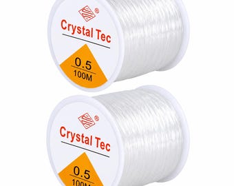 2 cordones elásticos transparentes de 0,5 mm x 100 m para bisutería, joyería y fabricación de pulseras.