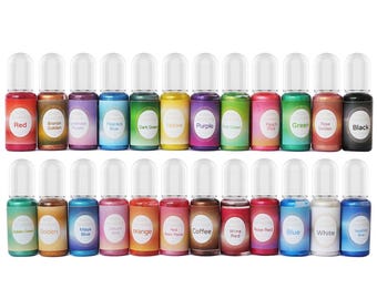 Set de 24 colores de polvo de mica perlada: pigmento de resina epoxi líquida para manualidades, joyería y proyectos artísticos (botellas de 10 ml)