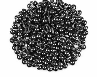 500 Ojos de seguridad negros de 6-12 mm para ositos de peluche y muñecas, kit de manualidades de plástico.