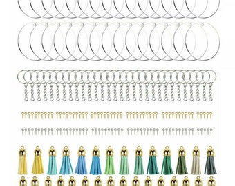 Kit para hacer llaveros DIY: 200 piezas de acrílico de alta calidad con llaveros, borlas y garras para proyectos creativos familiares.