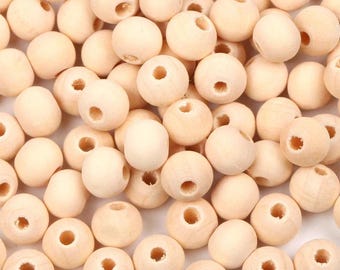 400 cuentas de madera natural sin terminar de 10 mm, con orificio grande de 3 mm. Cuentas espaciadoras de madera para manualidades. Juego de suministros para bisutería a granel.