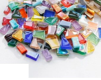 1000 piezas de mosaicos de vidrio de diferentes tamaños y formas para cocina, baño, manualidades, colores intensos, ideales para macetas, marcos de fotos, usar con pegamento.