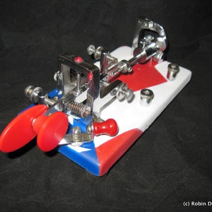 1920's Vibroplex Original telegraph key, no SN, Custom Patriotic American Flag Base, Red White Blue, Restored. RH00041 image 2