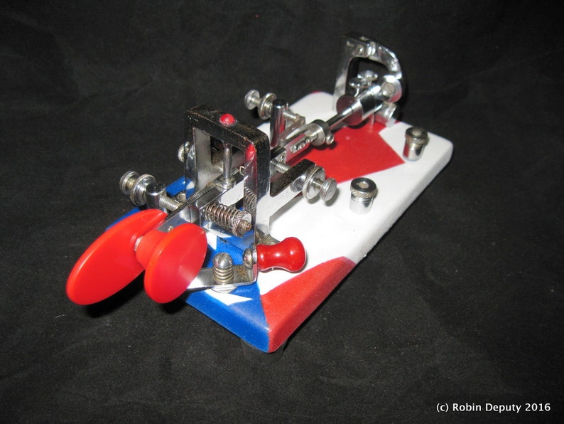 1920's Vibroplex Original telegraph key, no SN, Custom Patriotic American Flag Base, Red White Blue, Restored. RH00041 image 2