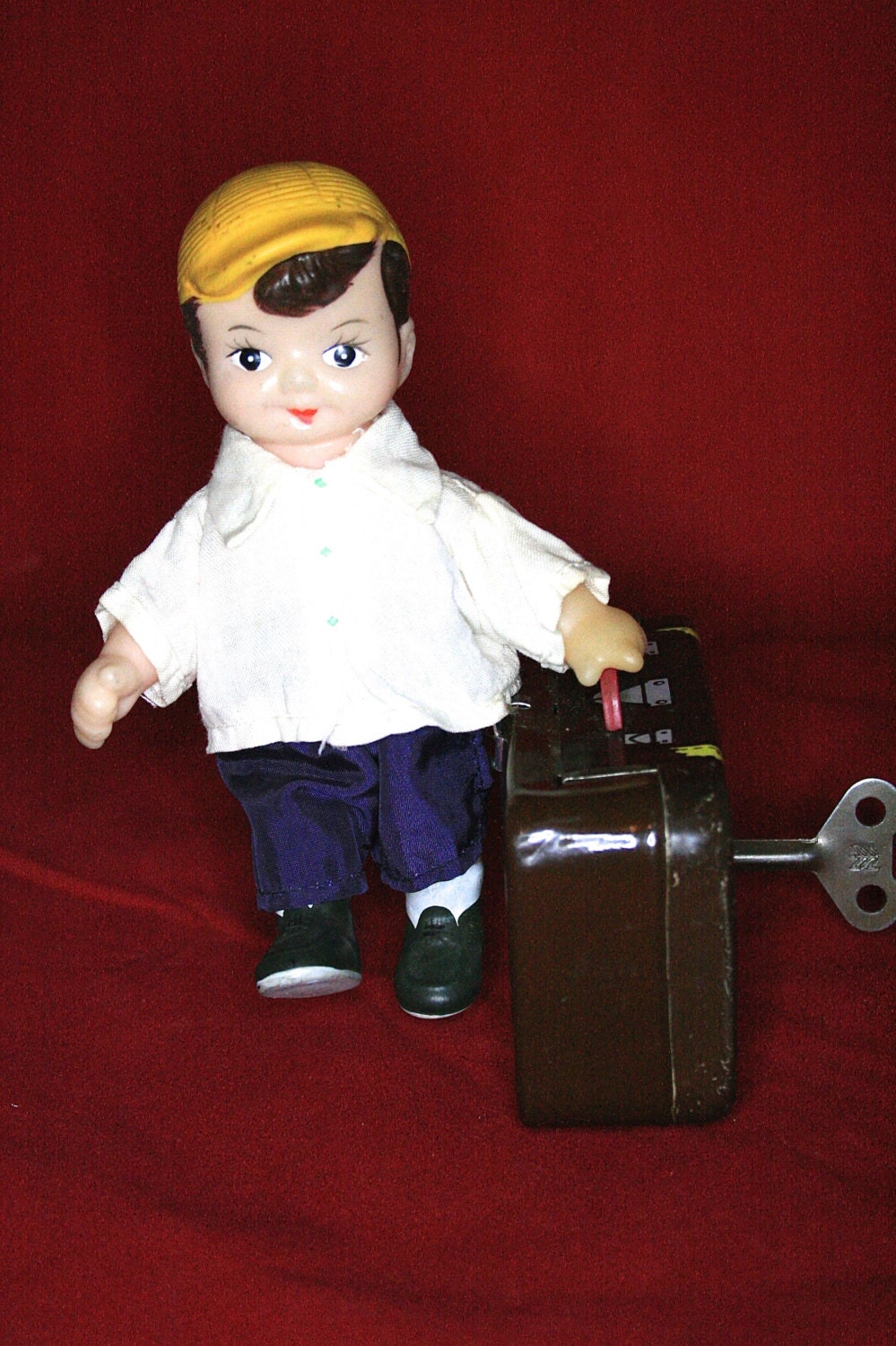 Young Traveller walking suitcase boy wind up toy. Works Etsy