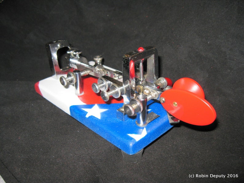 1920's Vibroplex Original telegraph key, no SN, Custom Patriotic American Flag Base, Red White Blue, Restored. RH00041 image 3