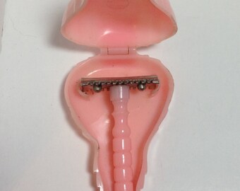 Vintage Kewtie Miniature Razor Shaving Kit with one blade installed