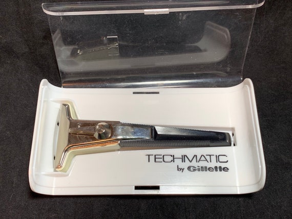 Vintage Gillette Techmatic Razor With Plastic Storage Case Etsy