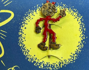 Vintage Reddy Kilowatt Pin on folded card “Your Favorite Pin-Up” ca. 1955