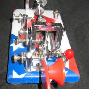 1920's Vibroplex Original telegraph key, no SN, Custom Patriotic American Flag Base, Red White Blue, Restored. RH00041 image 4