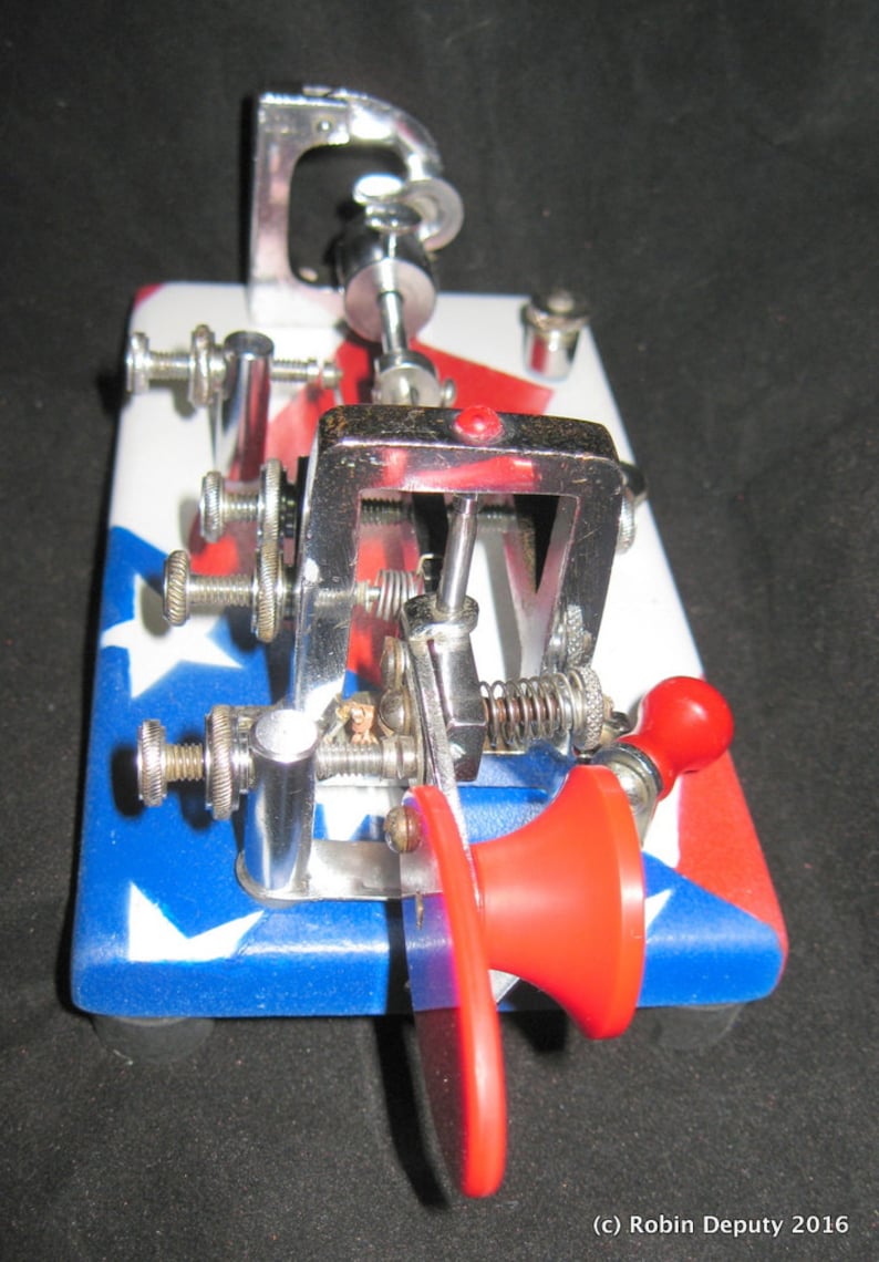 1920's Vibroplex Original telegraph key, no SN, Custom Patriotic American Flag Base, Red White Blue, Restored. RH00041 image 4