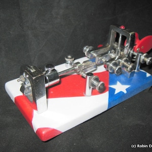 1920's Vibroplex Original telegraph key, no SN, Custom Patriotic American Flag Base, Red White Blue, Restored. RH00041 image 1