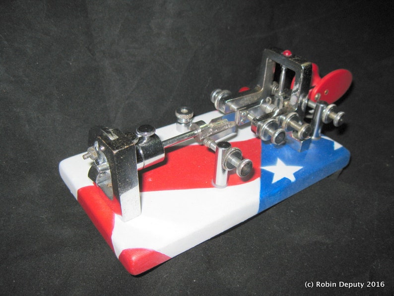 1920's Vibroplex Original telegraph key, no SN, Custom Patriotic American Flag Base, Red White Blue, Restored. RH00041 image 1